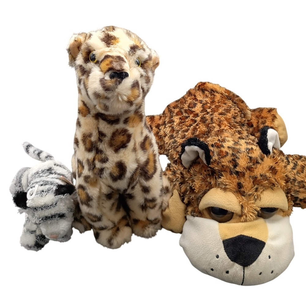 Aurora Plush Stuffed Animal Bundle Snow Leopard Spotted Leopard Lot of 3 Soft